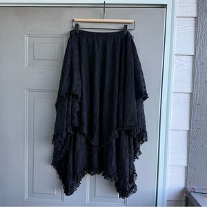 Black Asymmetrical Lace Ruffle Skirt